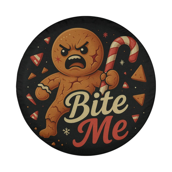 Bite Me Christmas Wheel Cover with Camera Hole, Angry Gingerbread Man Spare Tire Cover, Humorous Holiday Tire Cover, Jeep Bro