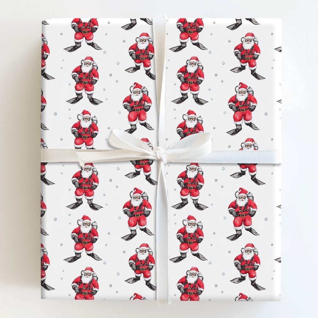 Underwater Christmas Gift Wrap, Scuba Diving Santa Wrapping Paper, Humorous Diver Holiday Wrapping Paper, Ocean Theme Christm