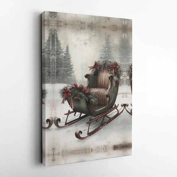 Winter Forest Snowy Landscape Canvas Print, Vintage Christmas Sleigh Canvas Wall Art, Festive Holiday Wall Decor, Winter Home