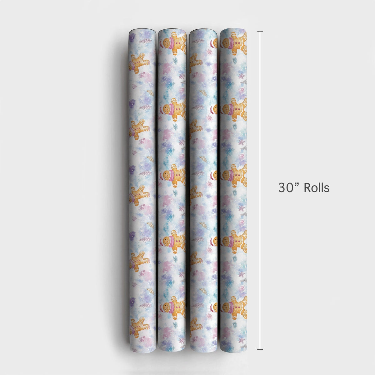 Pastel Winter Holiday Gift Wrap, Watercolor Gingerbread Man Wrapping Paper, Whimsical Christmas Wrapping Paper, Snowy Forest 