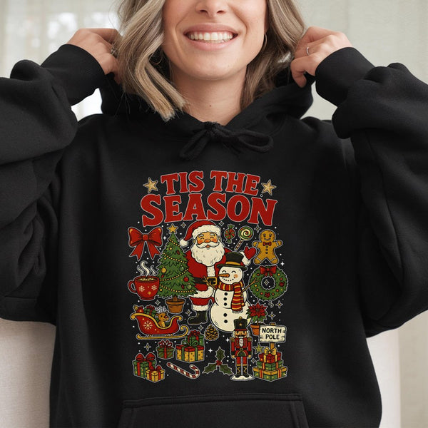 Festive Holiday Hooded Sweatshirt, Tis the Season Christmas Hoodie, Comfy Xmas Graphic Pullover, Winter Graphic Hoodie, Chris