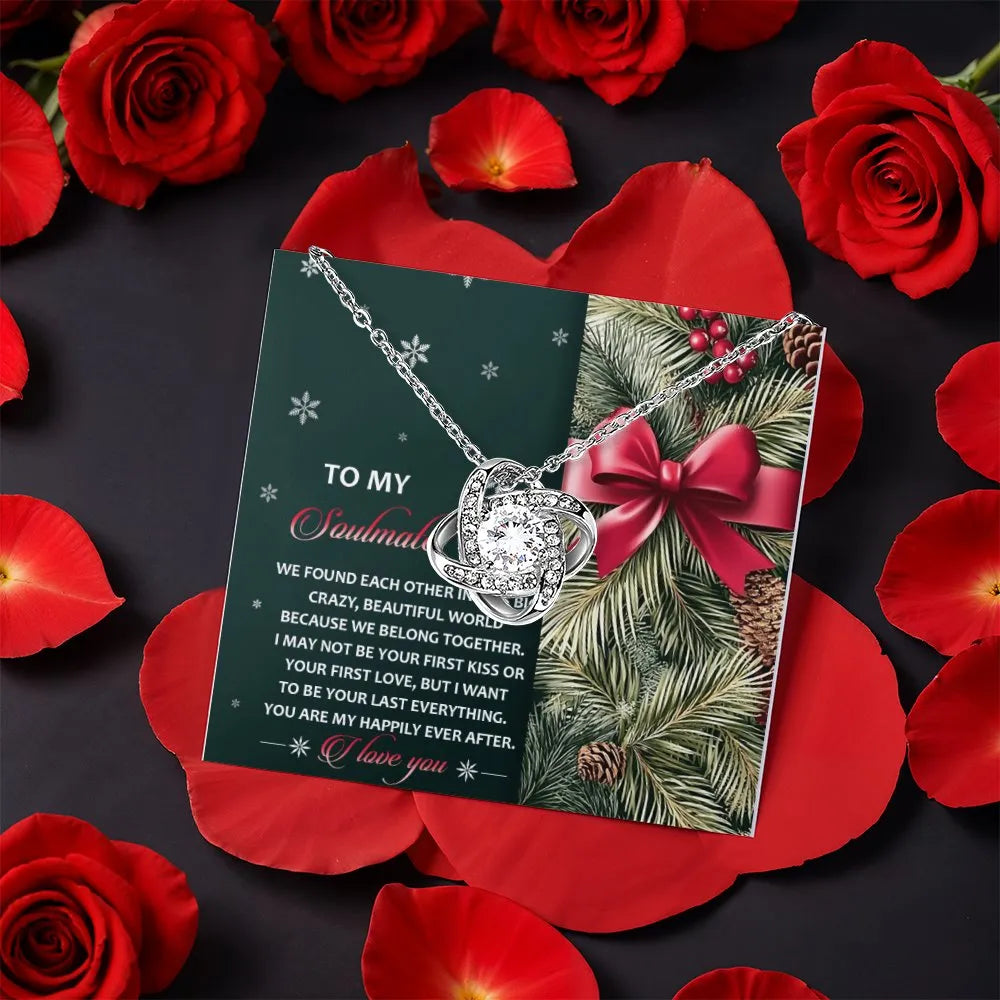 CZ Crystal Love Knot Pendant, Soulmate Love Knot Necklace, Gold Plated Love Knot Necklace, Romantic Anniversary Valentine Chr