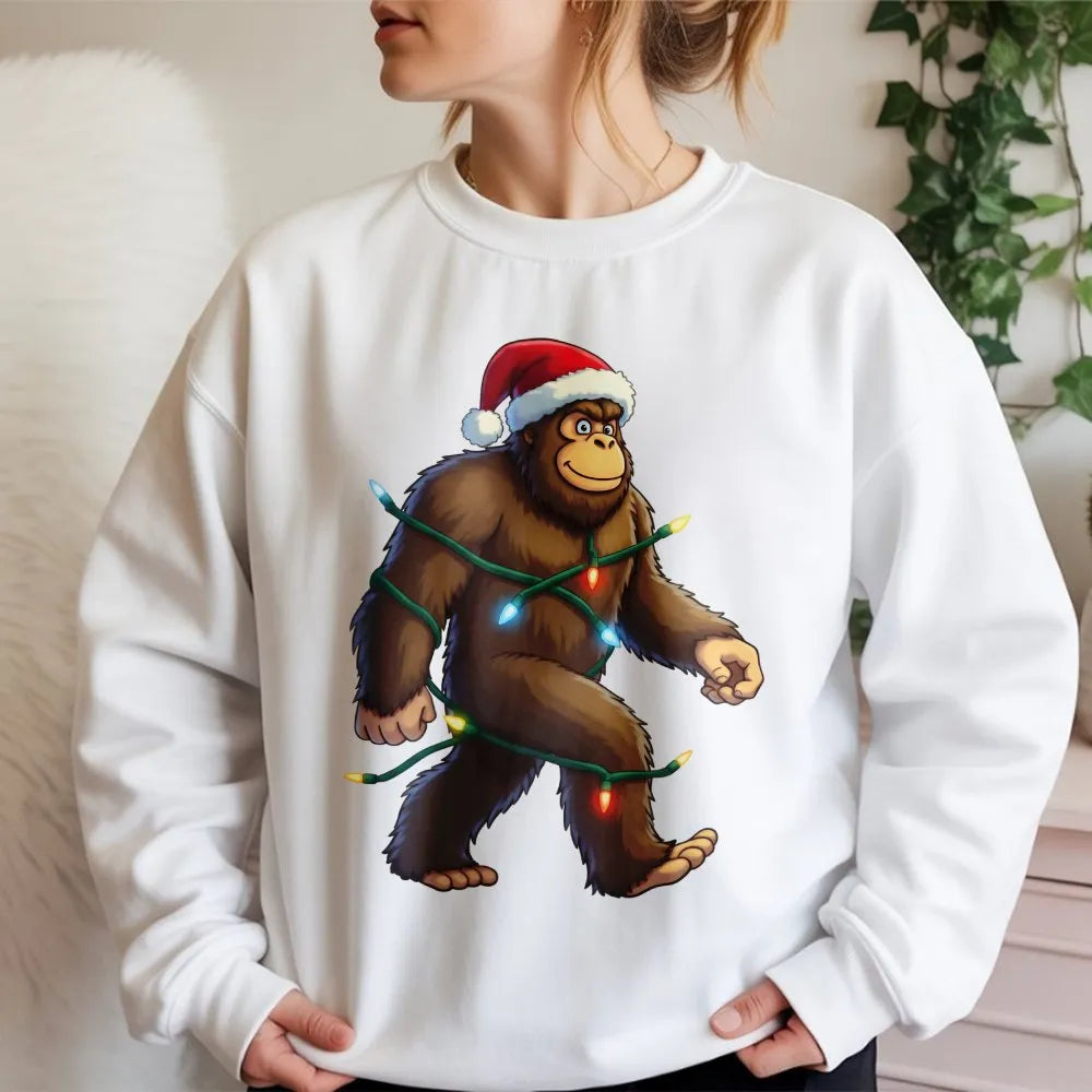 Sasquatch Christmas Lights Sweatshirt, Bigfoot Christmas Sweatshirt, Humorous Bigfoot Christmas Crewneck, Retro Yeti Xmas Swe