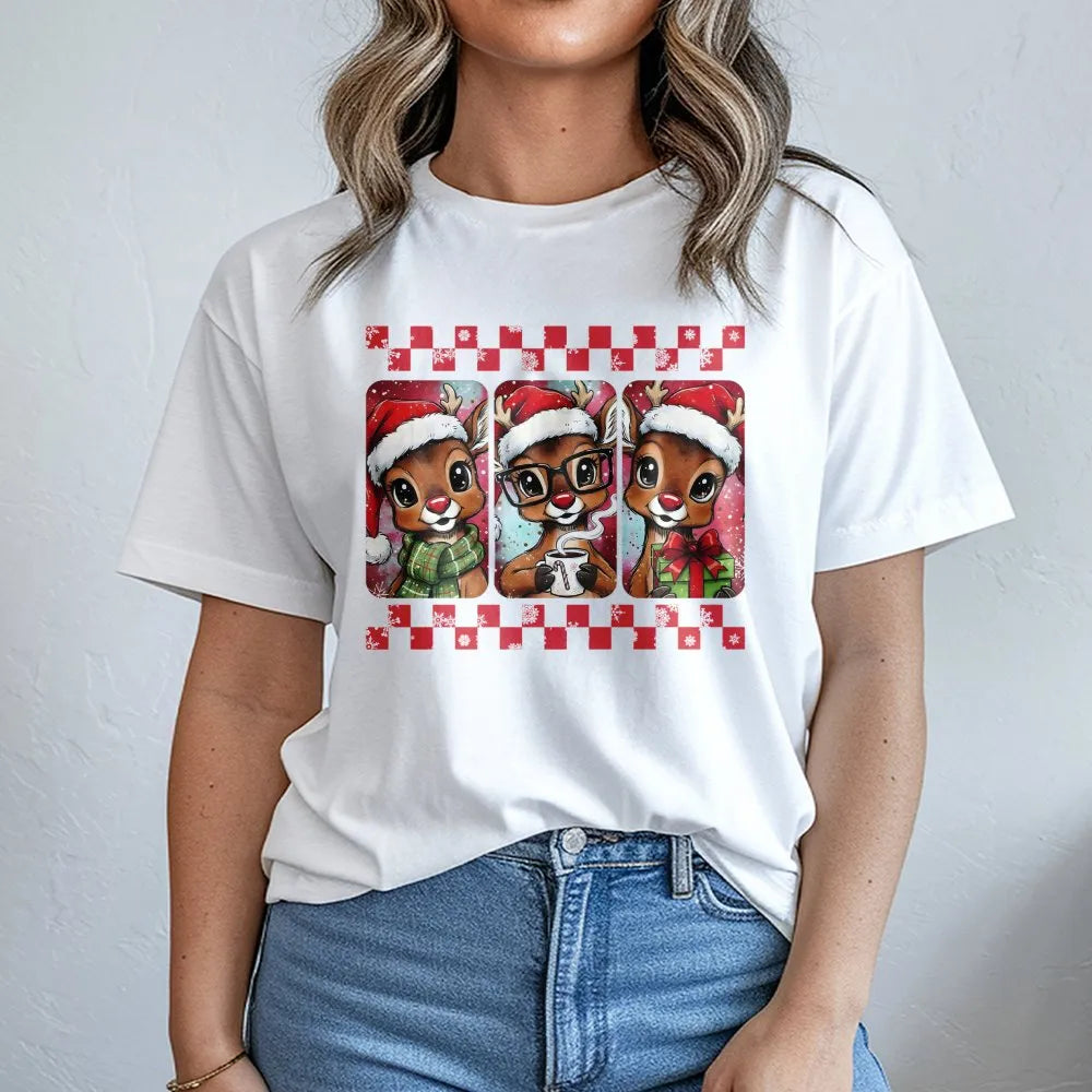 Retro Festive Reindeer Shirt, Adorable Christmas Reindeer T-Shirt, Aesthetic Holiday Graphic Tee, Winter Xmas Tee, Comfy Holi