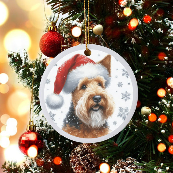 Santa Hat Terrier Ceramic Ornament, Airedale Terrier Christmas Ornament, Dog Breed Holiday Keepsake Ornament, Pet Lover Tree 