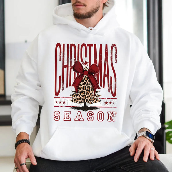 Christmas Season Hoodie, Leopard Print Bow Tree Hoodie, Adorable Coquette Holiday Tree Hooded Sweatshirt, Comfy Xmas Hoodie, 