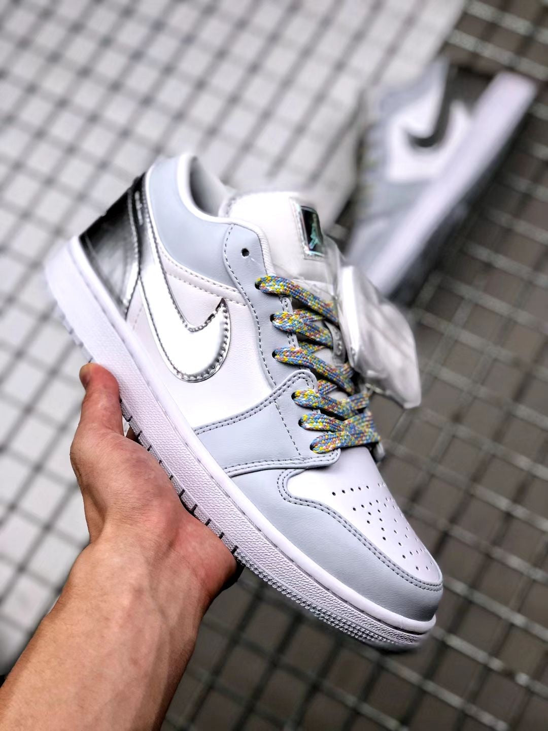 Retro Low Top Basketball Shoes, White Silver Colorway, Casual Gift for Shoe Lovers