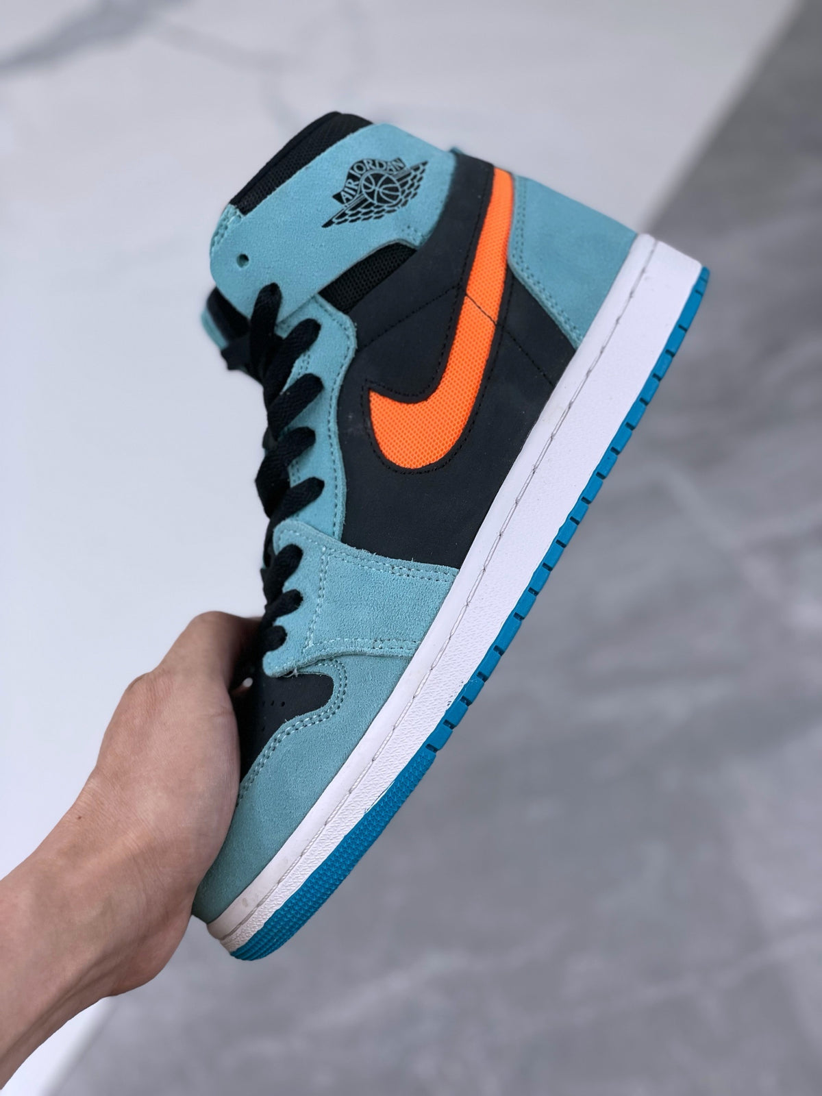 High Top Sneakers, Blue Orange Colorway, Lace Up Design, Casual Gift for Sneaker Fans