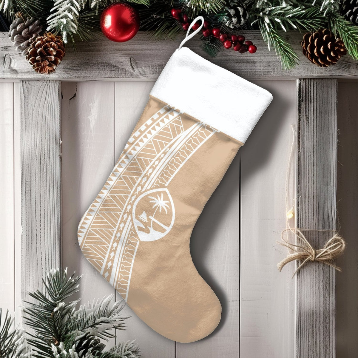Polynesian Tribal Pattern Christmas Stocking, Personalized Guam Christmas Stocking, Island Heritage Holiday Stocking, Chamorr