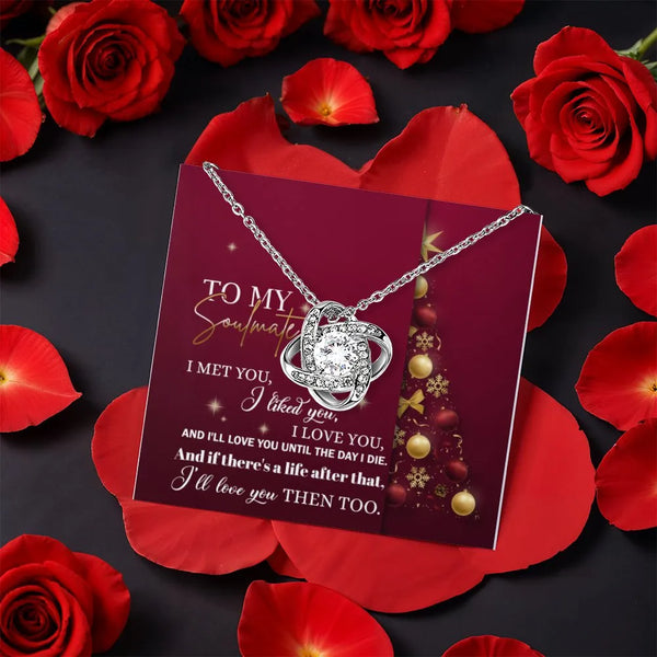 Romantic Crystal Necklace, Soulmate Love Knot Necklace, CZ Heart Knot Pendant, Rotating Rose Gift Box, Christmas Jewelry Pres