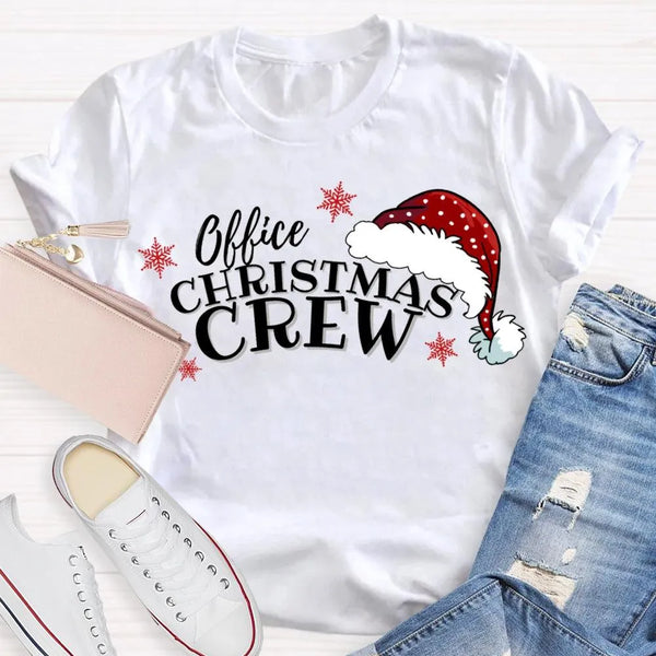 Humorous Coworker Holiday Graphic Tee, Office Christmas Crew Santa Hats Shirt, Matching Office Party T-Shirt, Work Team Chris