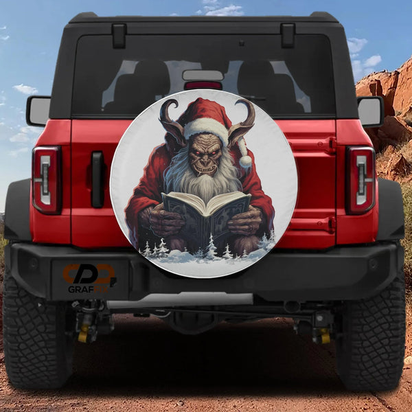 Dark Christmas Folklore Tire Cover, Krampus Santa Spare Tire Cover, Creepy Holiday Horror Tire Cover, Gothic Winter Truck SUV