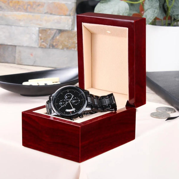 Mens Chronograph Watch, Engraved Black Chronograph Watch for Son, Stainless Steel Wrist Watch, Son Birthday Present, Christma