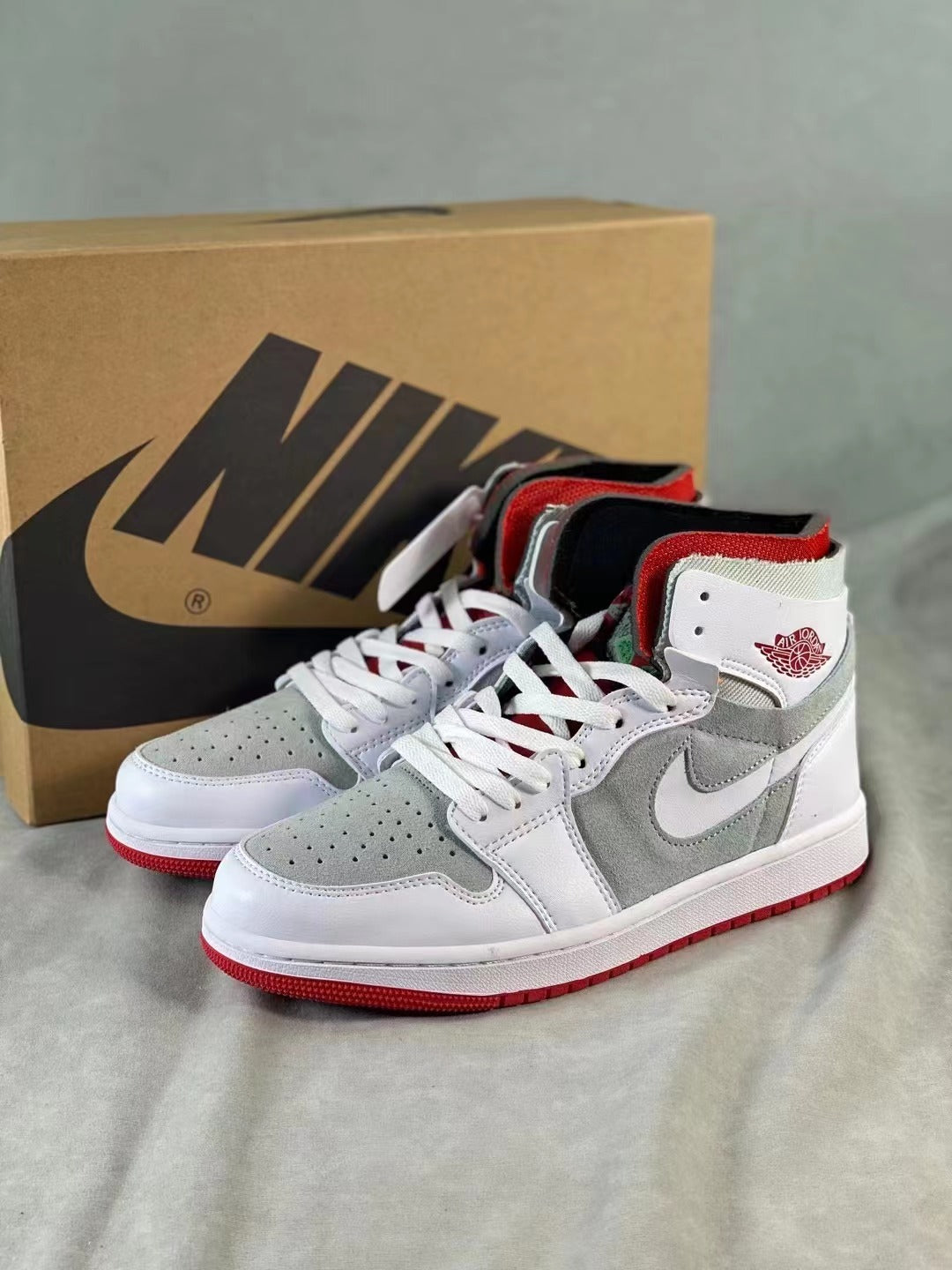 High Top Sneakers, Gray White Colorway, Lace Up Design, Casual Gift for Sneaker Fans
