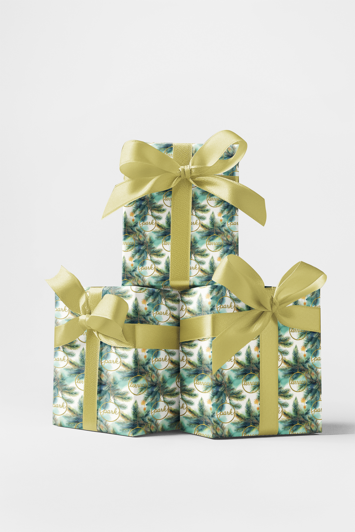 Botanical Holiday Gift Wrap, Park and Terrace Christmas Wrapping Paper, Watercolor Greenery Xmas Paper, Elegant Winter Garden