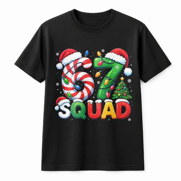 Candy Cane Tree Holiday Shirt, 67 Squad Christmas T-Shirt, Matching Family Christmas Tee, Festive Group Graphic T-Shirt, Xmas