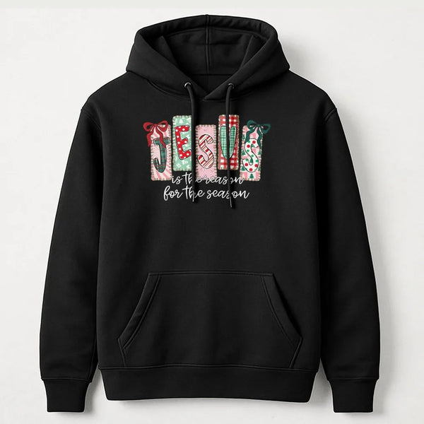 Christian Christmas Hoodie, Jesus Is the Reason for the Season Hoodie, Plaid Candy Cane Holiday Sweatshirt, Faith Christmas H