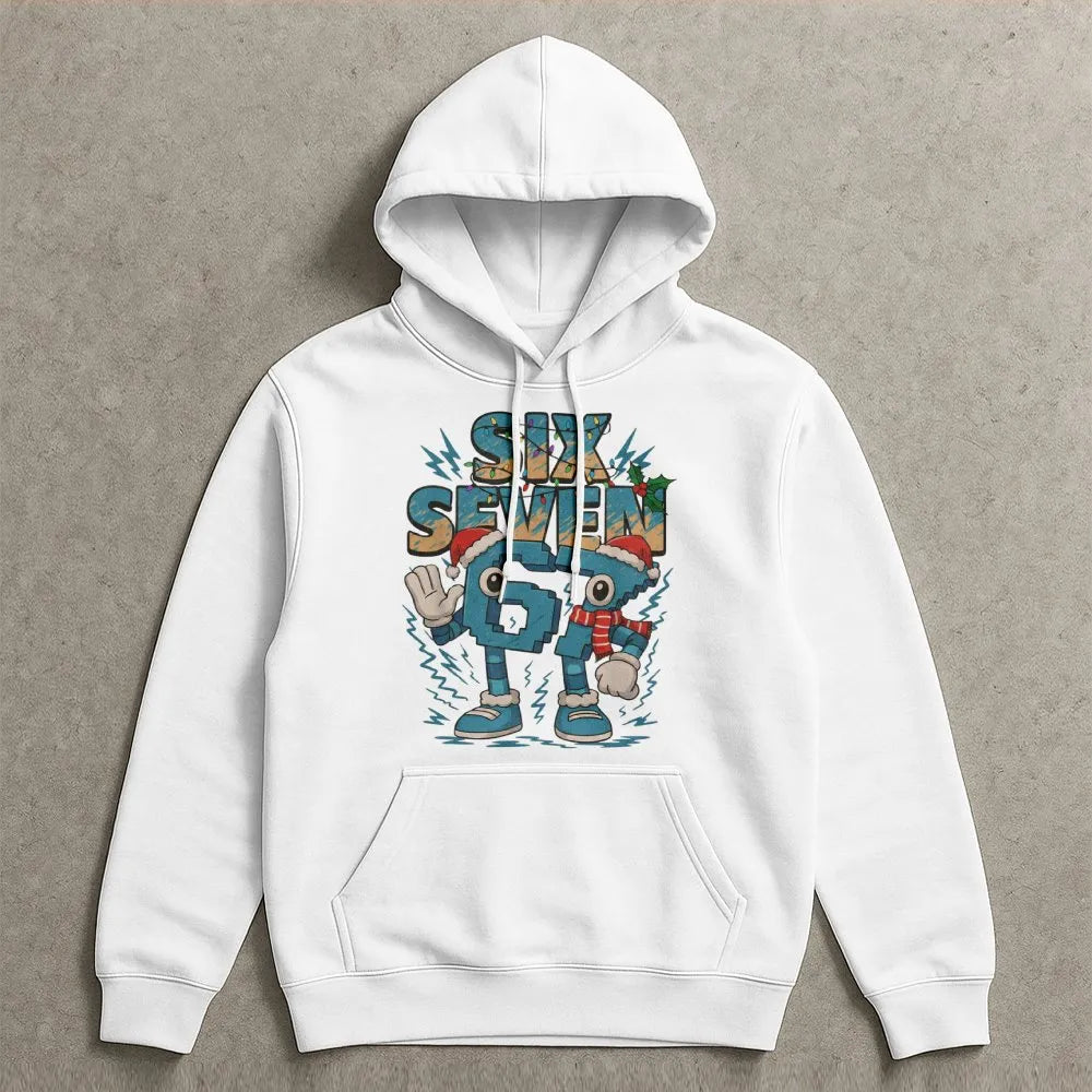 Humorous Brainrot Meme Sweatshirt, Six Seven Christmas Hoodie, Gen Z Holiday Hooded Pullover, Viral Xmas Graphic Hoodie, Teen