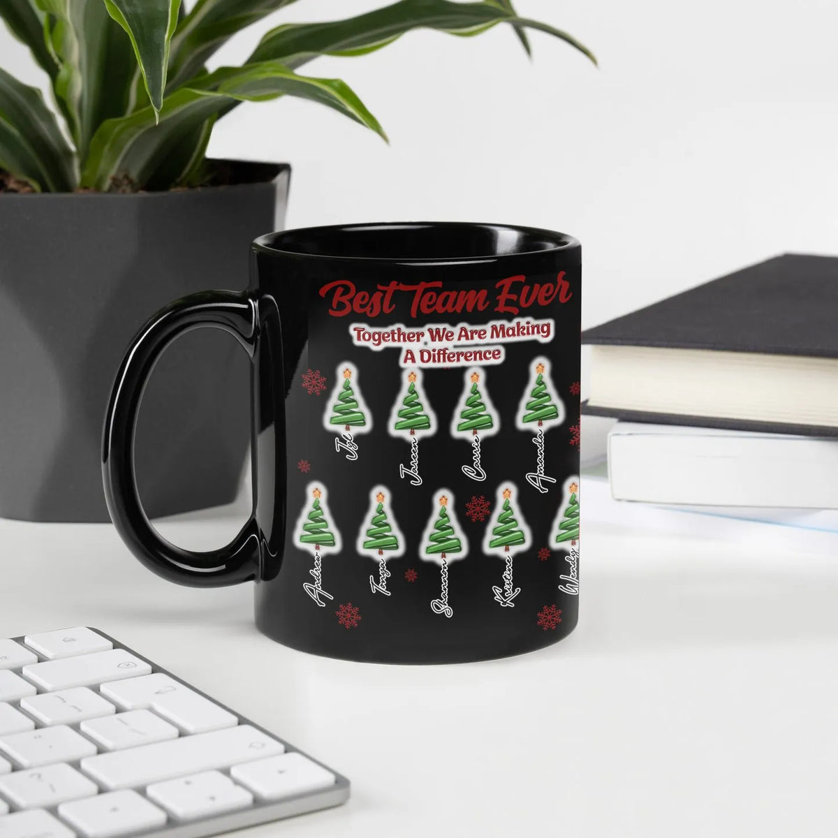 Custom Christmas Tree Office Mug, Best Team Ever Personalized Ceramic Mug, Coworker Holiday Coffee Cup, Appreciation Mug Pres