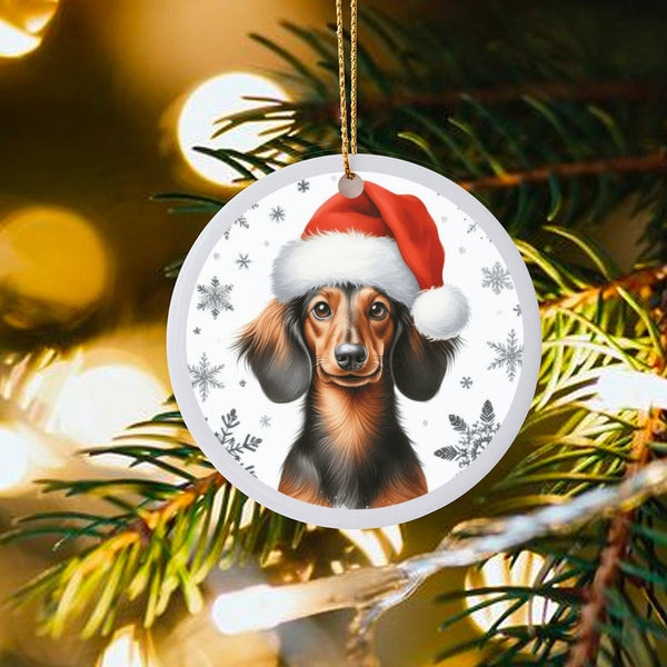 Santa Hat Dog Holiday Ornament, Dachshund Christmas Ornament, Adorable Weiner Dog Ceramic Ornament, Puppy Tree Decor, Present