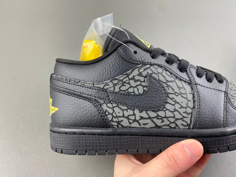 Low Top Sneakers, Black Yellow Gray Colorway, Cracked Pattern, Lace Up Design, Casual Gift for Sneaker Fans