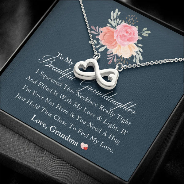 14k White Gold Finish Heart Necklace, Infinity Heart Necklace for Granddaughter, Message Card Jewelry, Birthday Christmas Pre