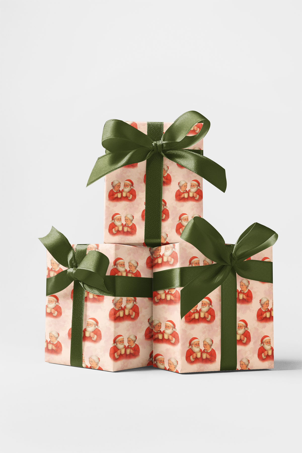 Merry Mugs Christmas Wrapping Paper, Santa and Mrs Claus Wrapping Paper, Eggnog Holiday Gift Wrap, Adorable Vintage Christmas