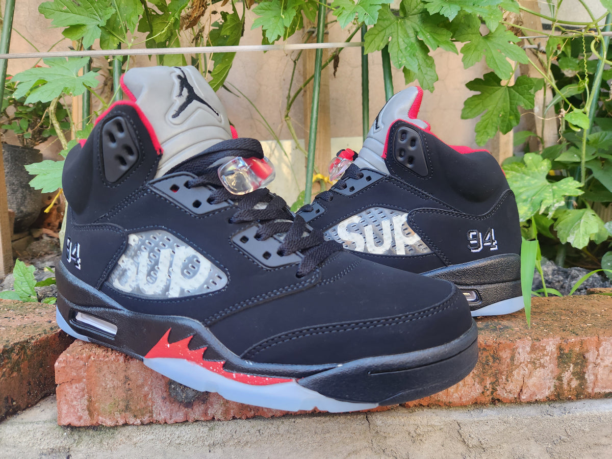 High Top Sneakers, Black Red Colorway, Lace Up Design, Casual Gift for Sneaker Fans