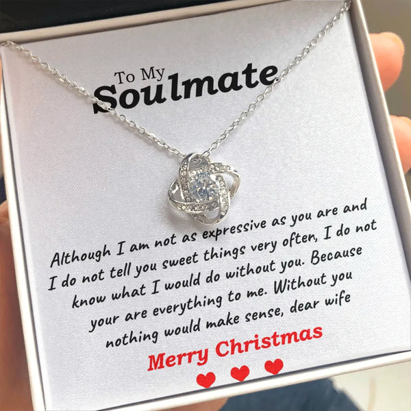 White Gold Pendant Necklace, Soulmate Love Knot Necklace, Sparkling Cubic Zirconia Necklace, Romantic Wife Jewelry, Christmas