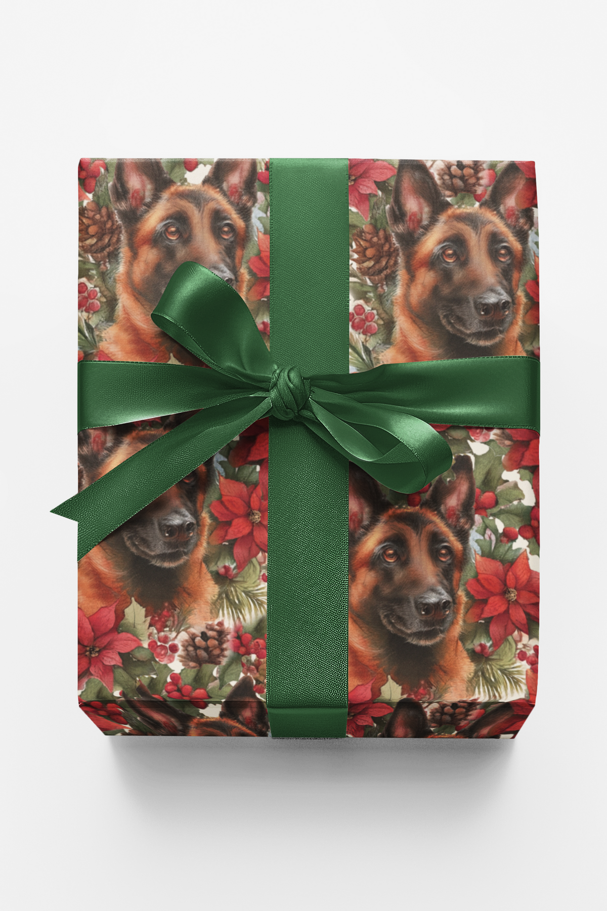 Festive Poinsettia Dog Gift Wrap, German Shepherd Christmas Wrapping Paper, Puppy Holiday Wrapping Paper, Dog Lover Xmas Wrap