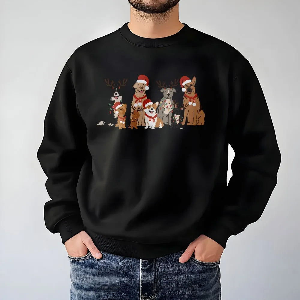 Festive Reindeer Dog Holiday Sweatshirt, Christmas Dog Sweatshirt, Adorable Pet Lover Xmas Sweatshirt, Winter Dog Mom Crewnec