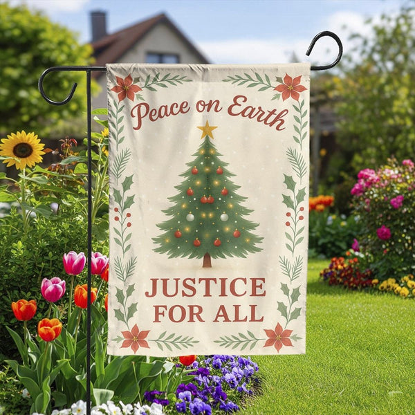 Christmas Tree Floral Yard Flag, Peace on Earth Justice for All Garden Flag, Poinsettia Holiday Garden Flag, Festive Outdoor 