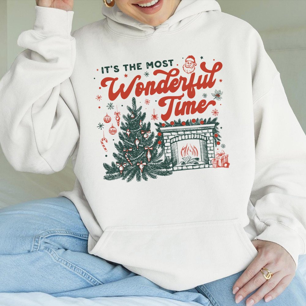 Retro Christmas Tree Hoodie, Most Wonderful Time Hoodie, Comfy Holiday Graphic Hoodie, Winter Xmas Hooded Sweatshirt, Christm