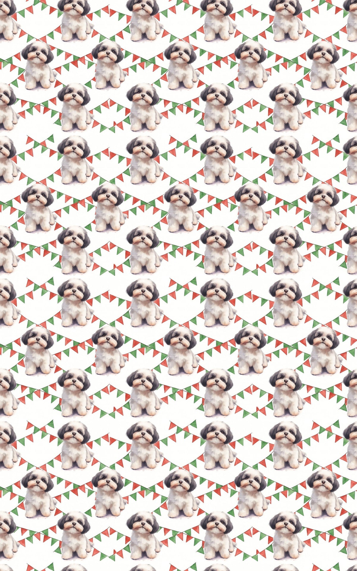Puppy Pennant Gift Wrap, Shih Tzu Christmas Wrapping Paper, Shih Tzu Holiday Present Paper, Dog Lover Xmas Wrapping Paper, Ho