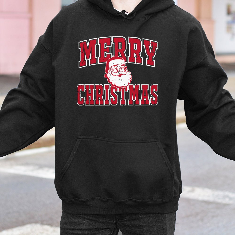 Distressed Vintage Santa Claus Hoodie, Retro Santa Merry Christmas Hoodie, Nostalgic Xmas Graphic Pullover, Festive Holiday S