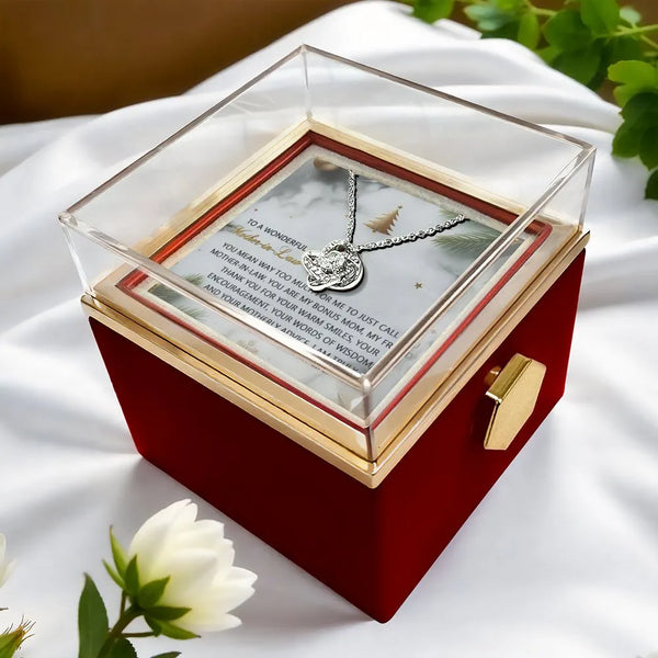 Bonus Mom CZ Crystal Love Knot Pendant, Mother in Law Love Knot Necklace, Gold Finish Love Knot Jewelry, Christmas Keepsake P