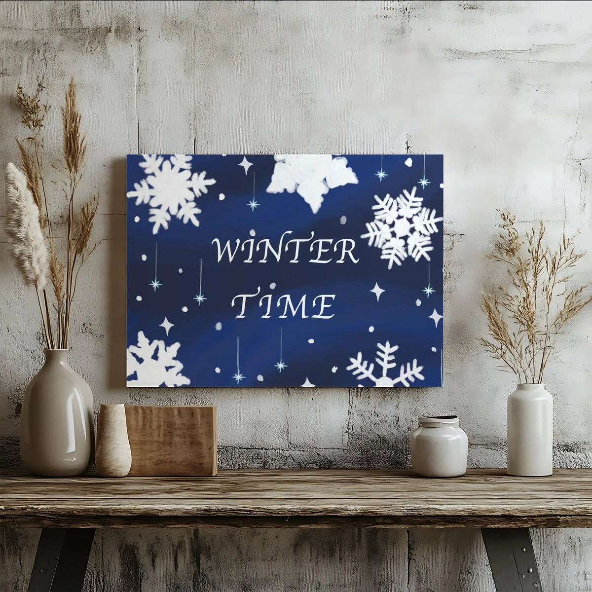 Snowflake and Stars Canvas Print, Winter Time Canvas Wall Art, Holiday Seasonal Canvas, Comfy Winter Living Room Decor, Chris