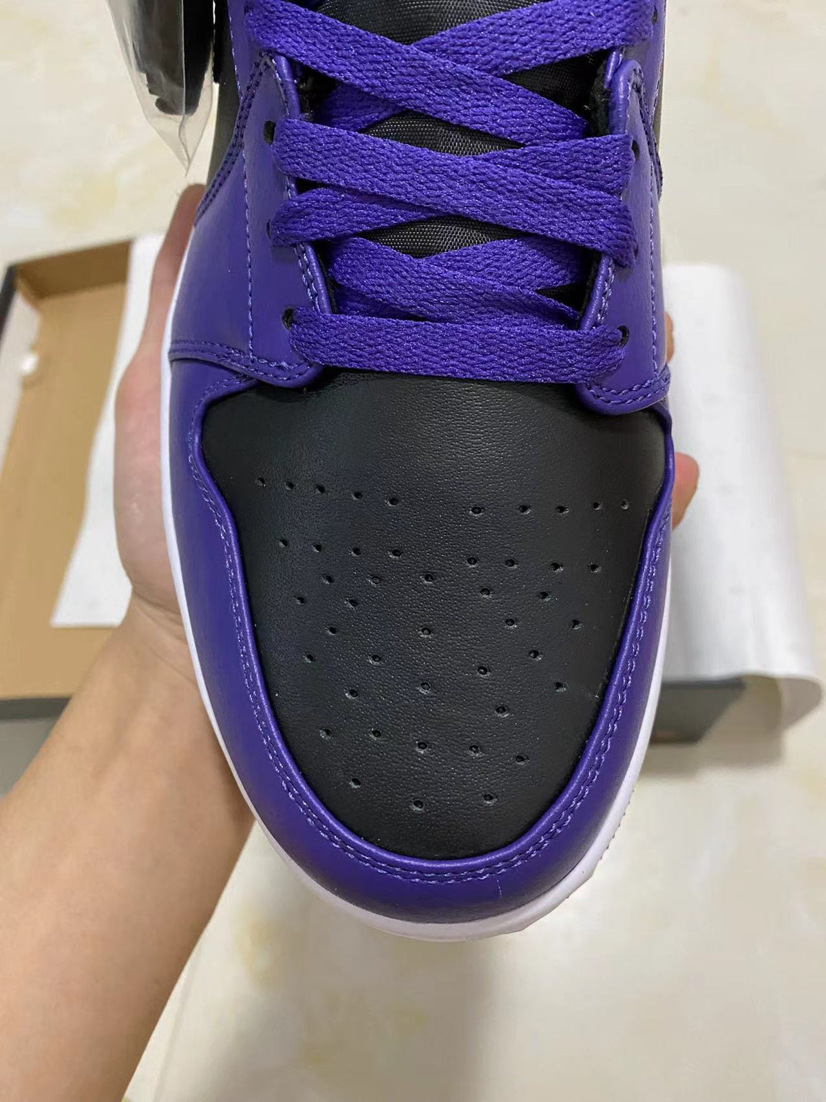 Mid Top Sneakers, Black Purple Colorway, Lace Up Design, Casual Gift for Sneaker Fans