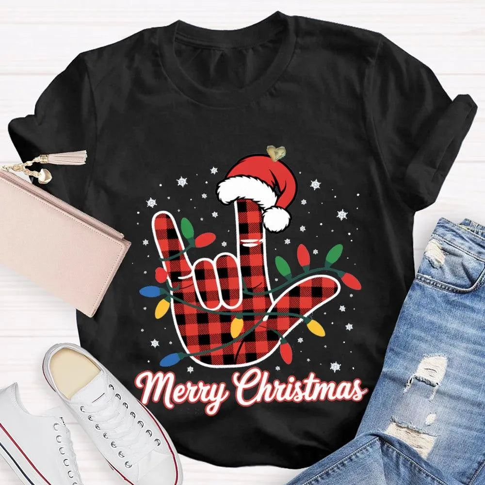 Festive Holiday Lights Shirt, Christmas Santa Hats and Lights T-Shirt, Adorable Xmas Graphic Tee, Comfy Winter Holiday Shirt,