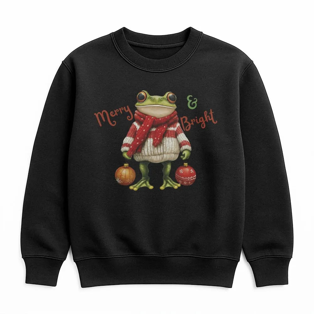 Humorous Christmas Frog Crewneck, Merry and Bright Frog Sweatshirt, Adorable Holiday Animal Sweater, Winter Frog Lover Pullov
