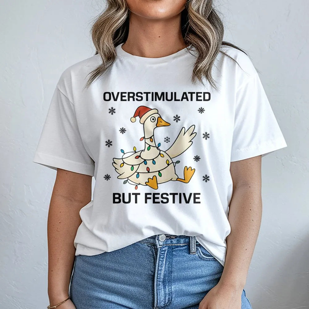 Neurodivergent Anxiety Christmas Shirt, Overstimulated but Festive Goose T-Shirt, Humorous Holiday Goose Graphic Tee, Adorabl