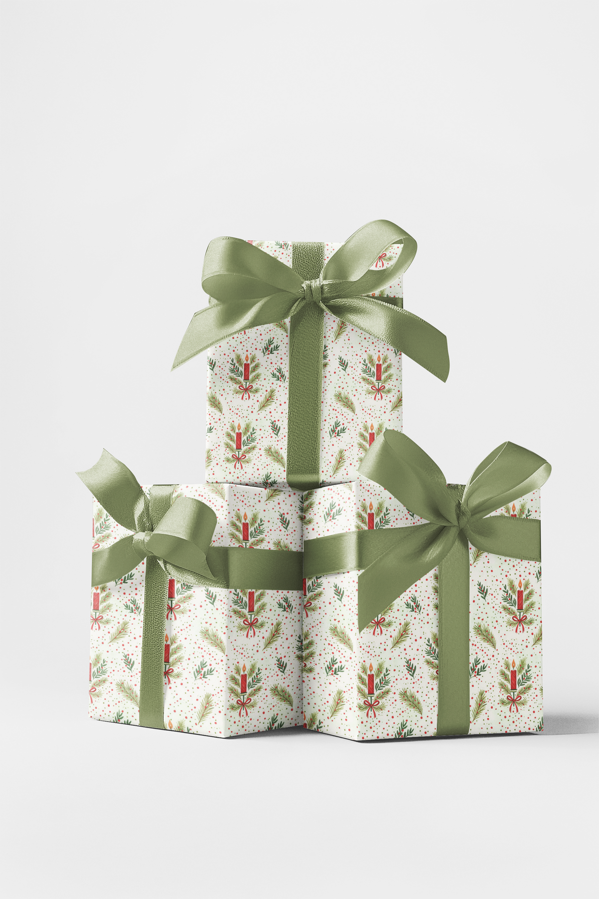 Candle and Pine Botanical Gift Wrap, Glow of Noel Christmas Wrapping Paper, Festive Holiday Wrapping Paper, Traditional Noel 