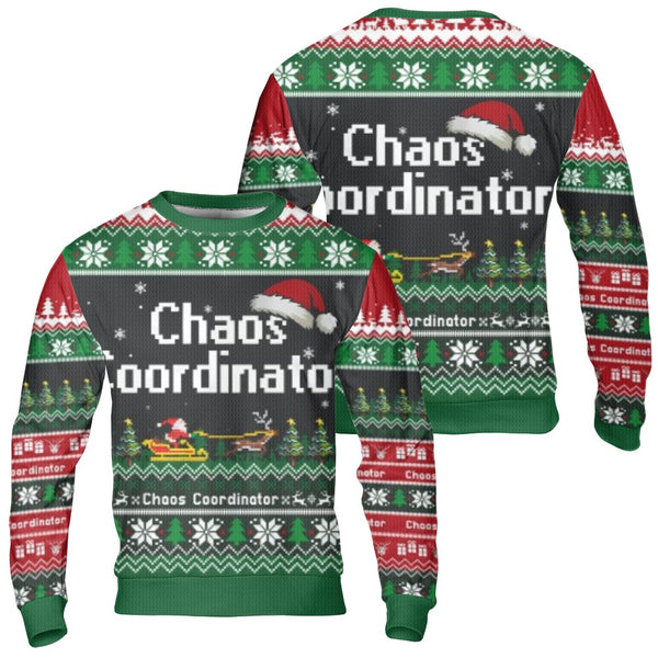 Pixelated Santa Sleigh Ugly Sweater, Chaos Coordinator Ugly Christmas Sweater, Humorous Holiday Sweatshirt, Winter Graphic Ug