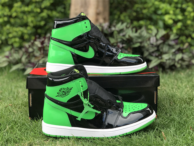 High Top Sneakers, Black Green Colorway, Patent Leather Footwear, Lace Up Design, Casual Gift for Sneaker Fans