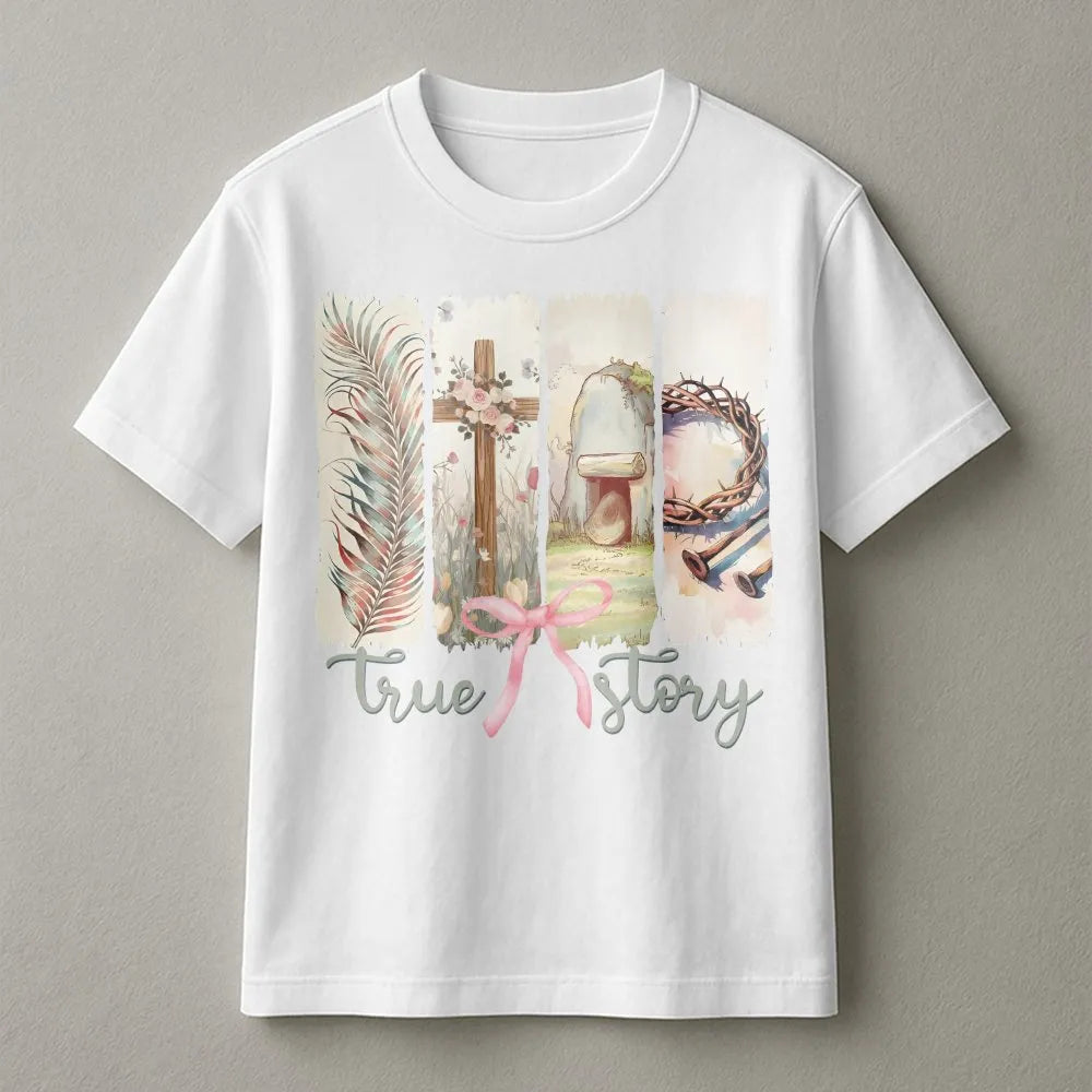 Christian Easter T-Shirt | He Is Risen Coquette Bow Graphic | Soft Cotton Tee | Faith Based Gift for Women