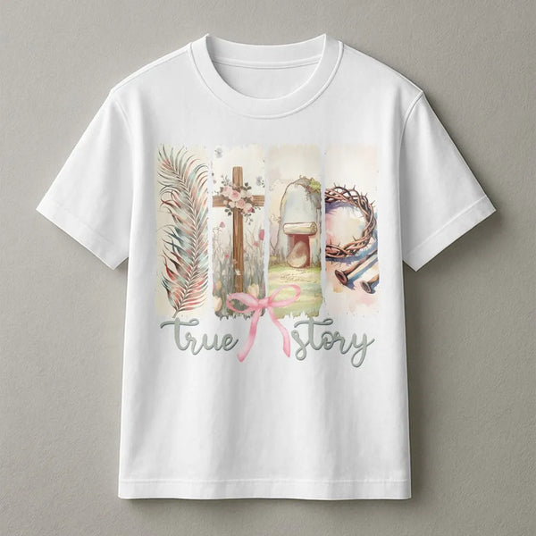 Christian Easter T-Shirt | He Is Risen Coquette Bow Graphic | Soft Cotton Tee | Faith Based Gift for Women