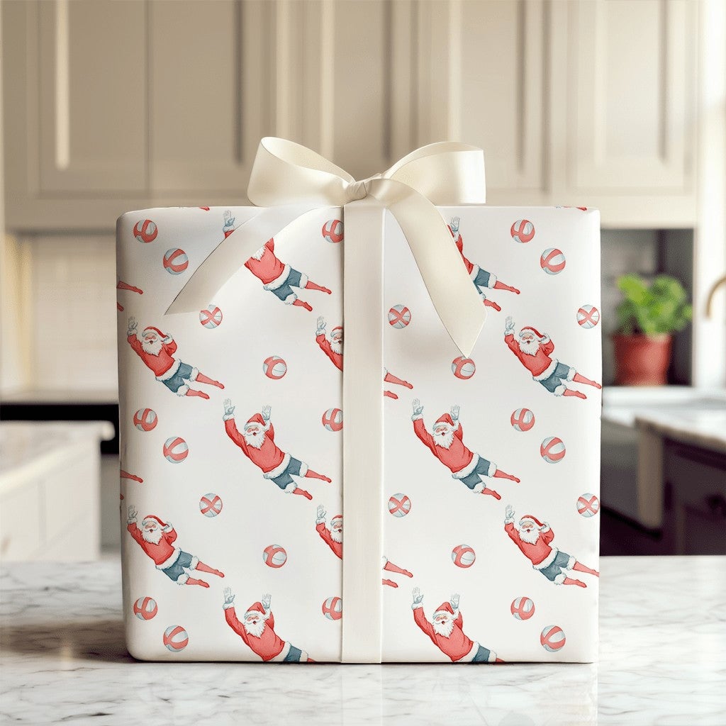 Athletic Sports Santa Gift Wrap, Volleyball Santa Wrapping Paper, Humorous Volleyball Player Present Wrap, Christmas Volleyba