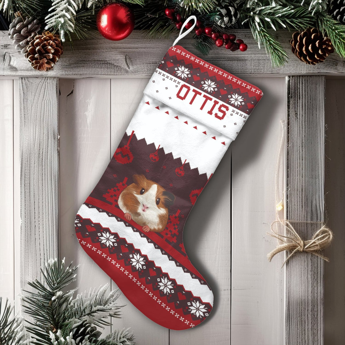 Custom Pet Name Holiday Stocking, Personalized Guinea Pig Christmas Stocking, Adorable Cavy Christmas Stocking, Pet Lover Fam