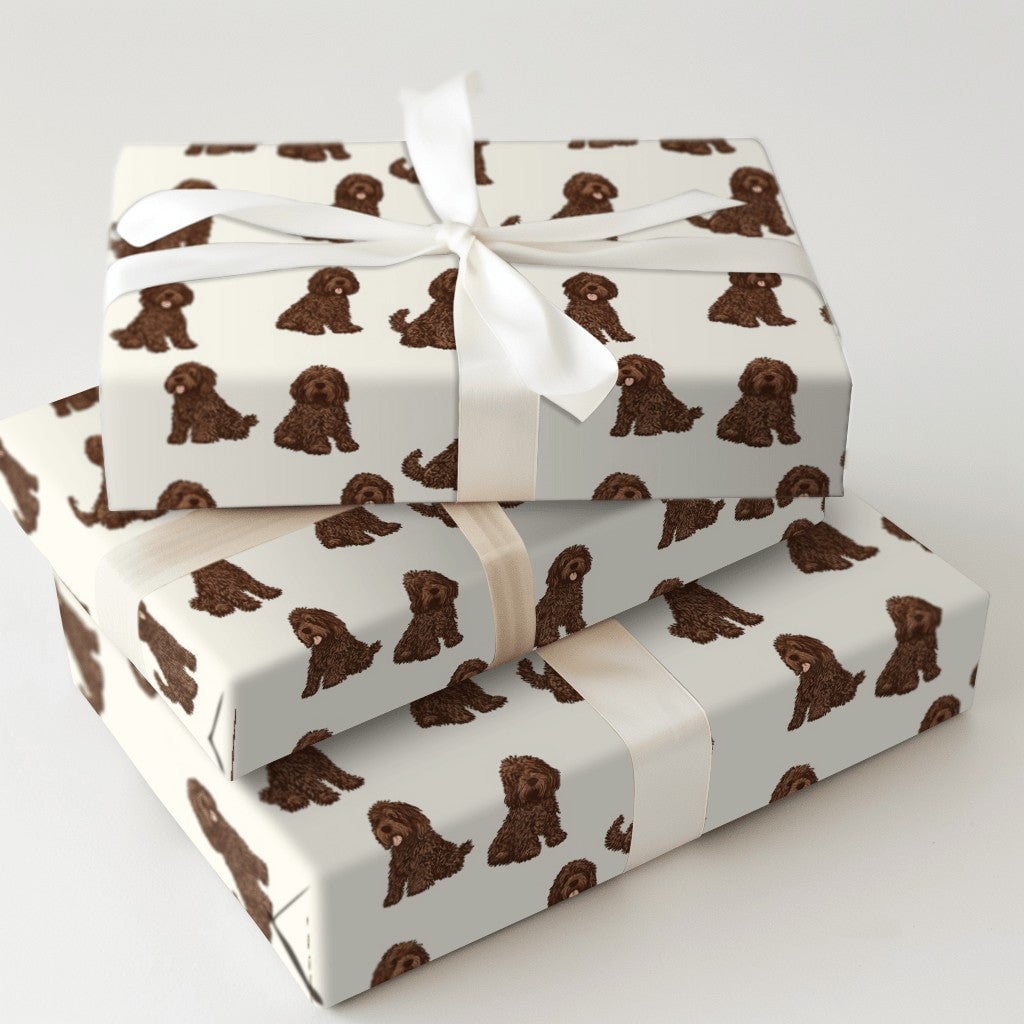Curly Brown Doodle Gift Wrap, Cockapoo Dog Wrapping Paper, Adorable Pet Birthday Wrapping Paper, Dog Lover Christmas Gift Wra