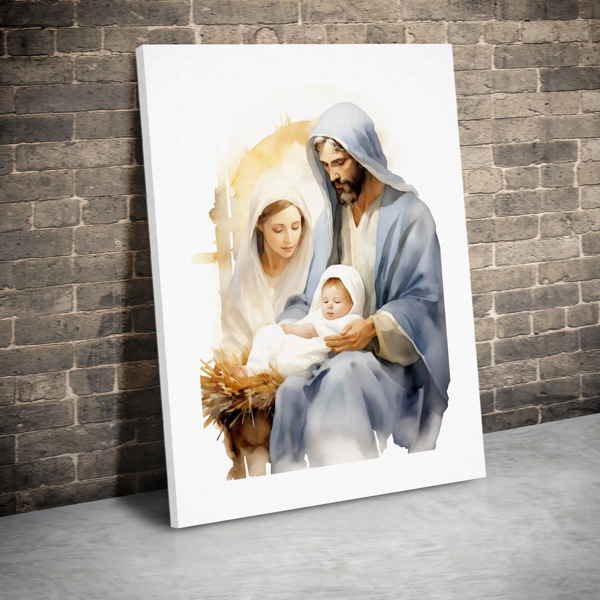 Watercolor Mary Joseph Baby Jesus Canvas Wall Art, Holy Family Nativity Canvas Print, Christian Christmas Wall Decor, Faith H